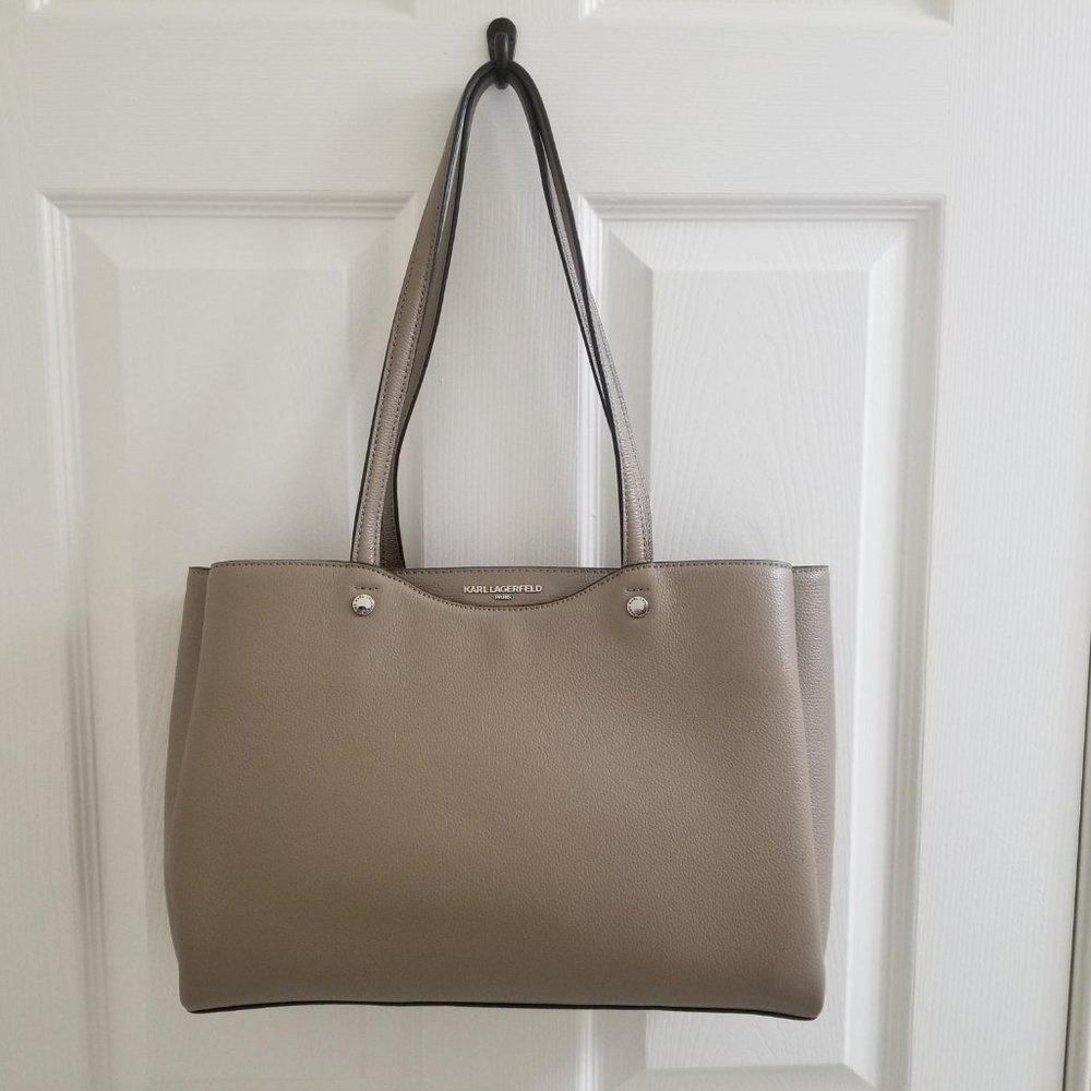 Karl Lagerfeld Stone Pebbled Leather 3 Section Purse